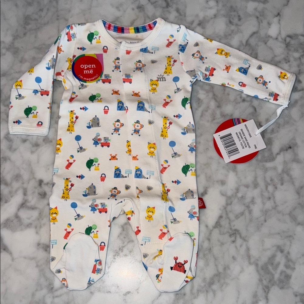 NWT Magnetic Me White Multicolor Organic Cotton Footie Preemie